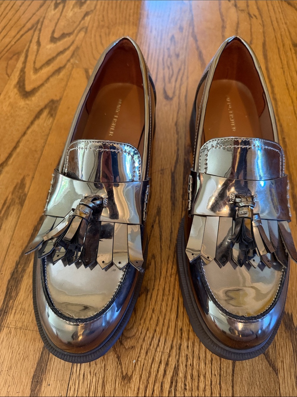 Marc Fisher Metallic Silver Tassel Fringe Loafers